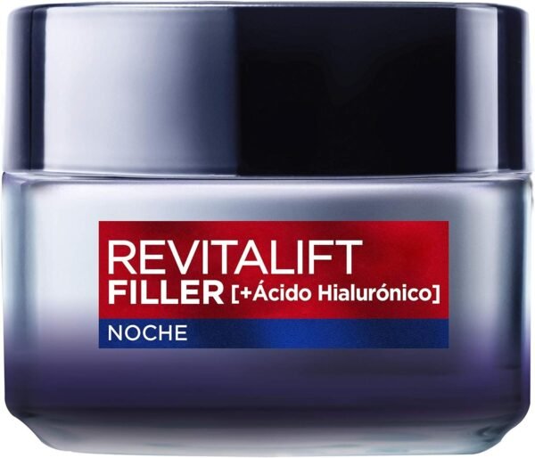 L’Oréal Paris Revitalift Filler Crema de Noche Revitalizante, Antiarrugas y Volumen, Anti-edad, Con Ácido Hialurónico, 50 ml